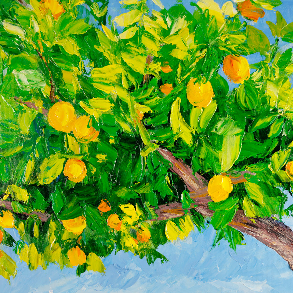 Lemon foliage and impasto detail